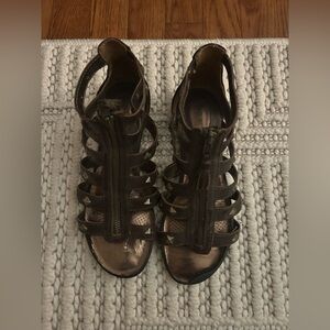 Ciao Bello Women’s Brown & Gold Studded Gladiator Zip Up Sandals